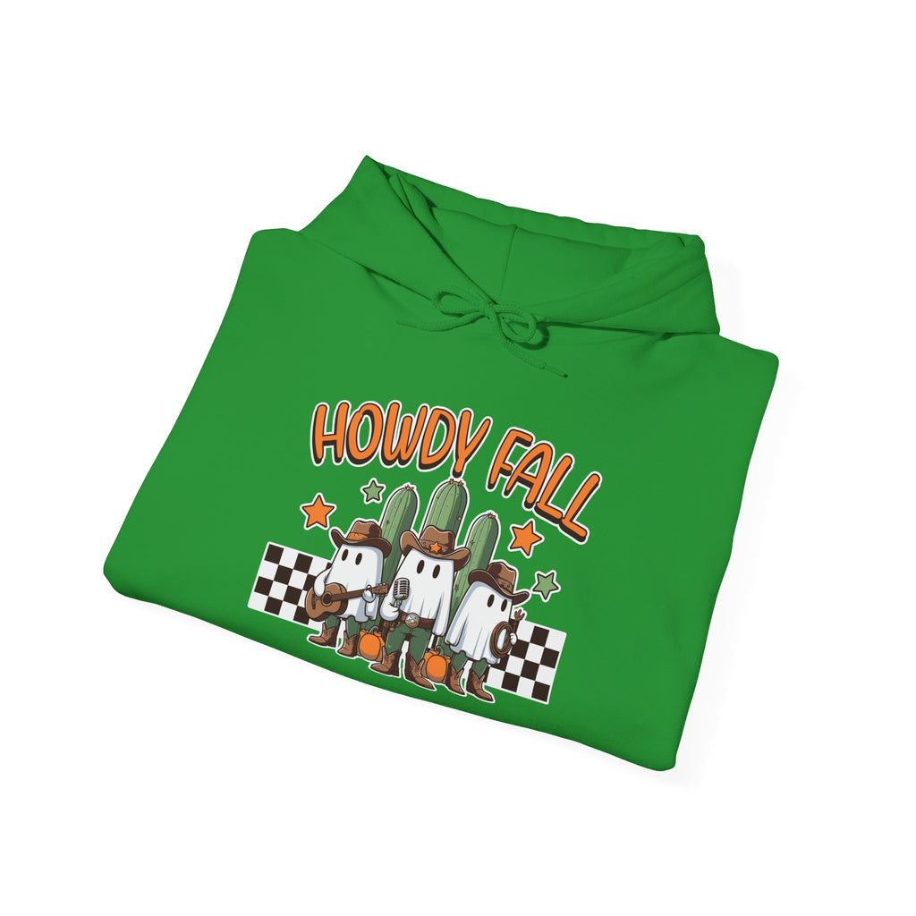 Howdy Fall Hoodie — Cute Pumpkin Ghosts & Checkerboard Autumn Pullover