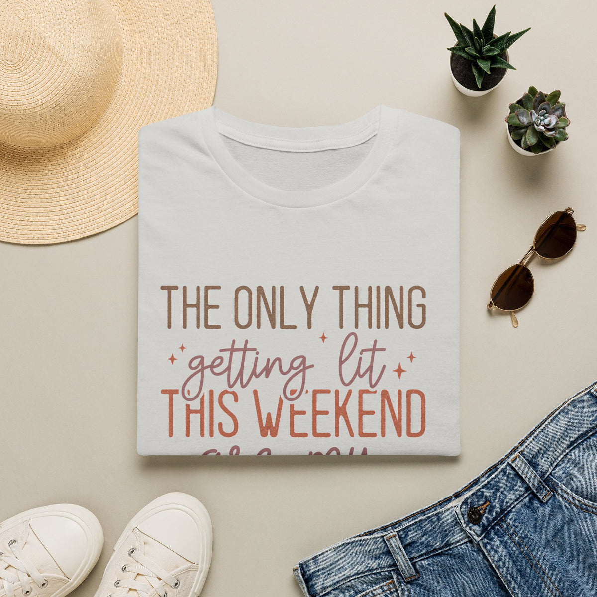 T-Shirt — “The Only Thing Getting Lit This Weekend Are My Fall Candles” Cozy Fall Graphic Tee
