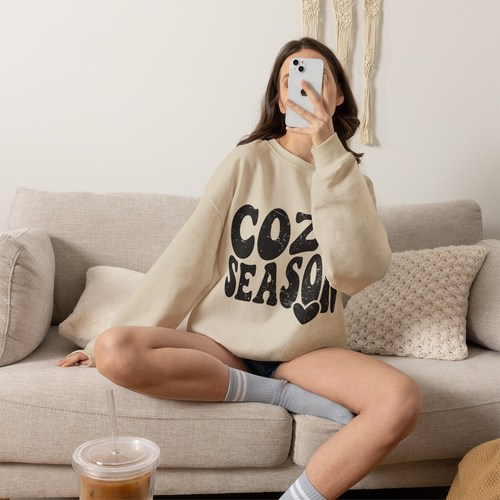 Cozy Season Crewneck Sweatshirt — "Cozy Season" Retro Graphic Pullover