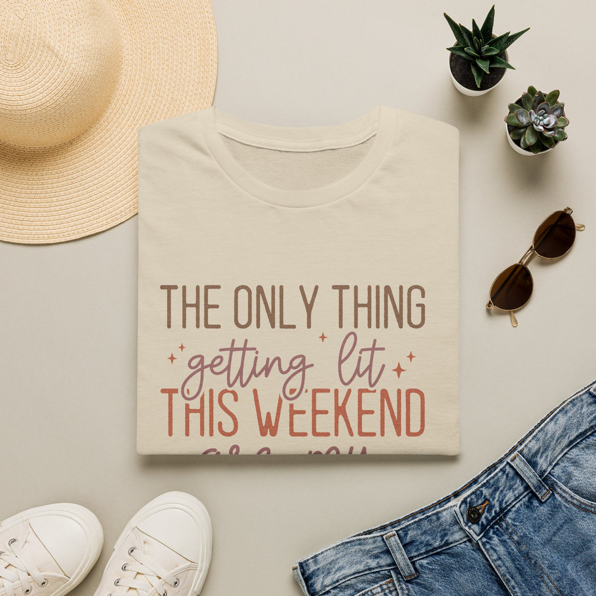 T-Shirt — “The Only Thing Getting Lit This Weekend Are My Fall Candles” Cozy Fall Graphic Tee