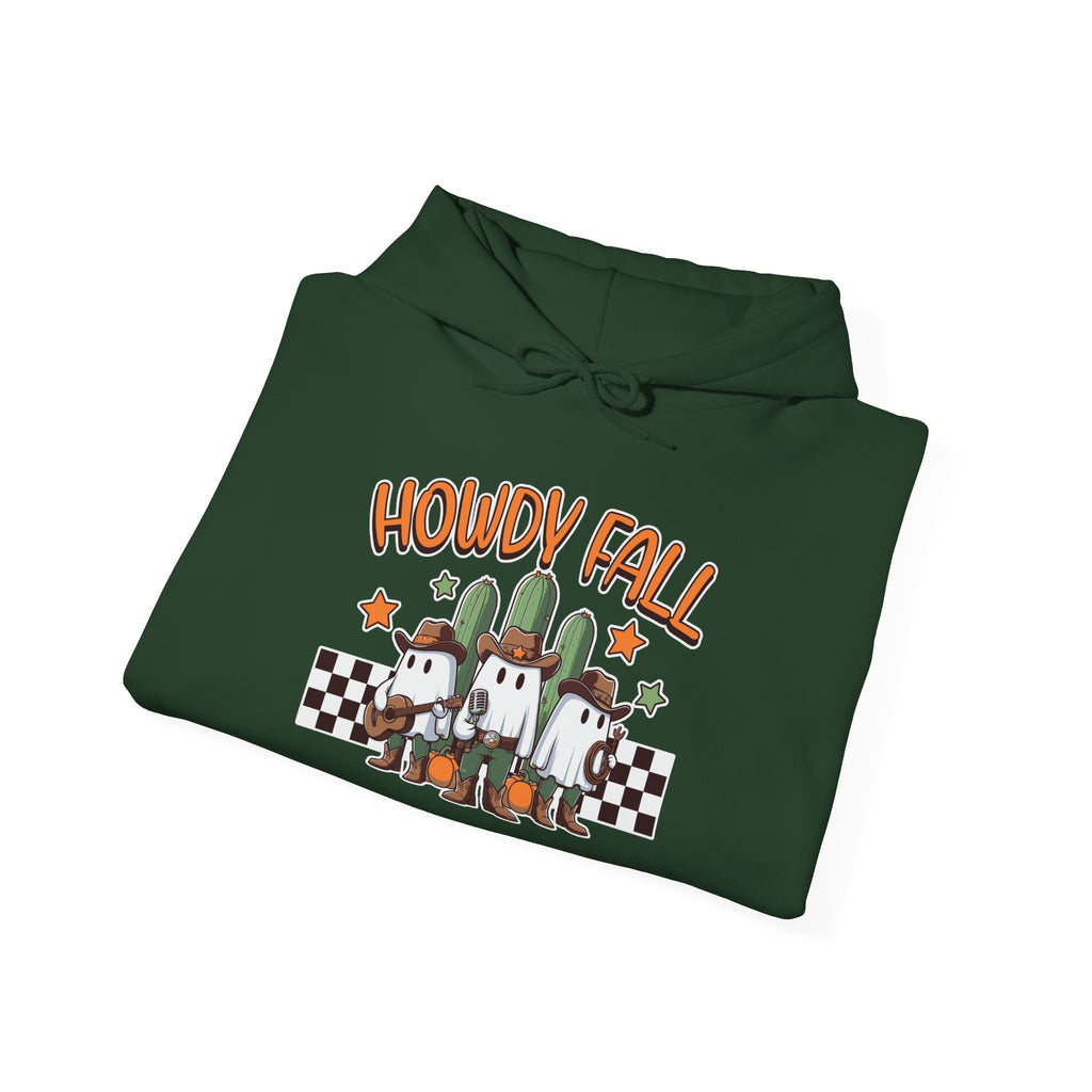 Howdy Fall Hoodie — Cute Pumpkin Ghosts & Checkerboard Autumn Pullover