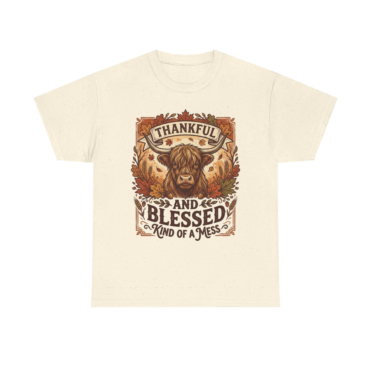 Thankful and Blessed Tee — Rustic Autumn Cow Graphic Shirt