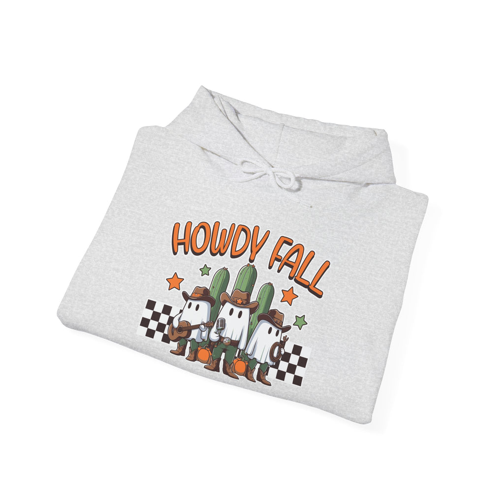 Howdy Fall Hoodie — Cute Pumpkin Ghosts & Checkerboard Autumn Pullover
