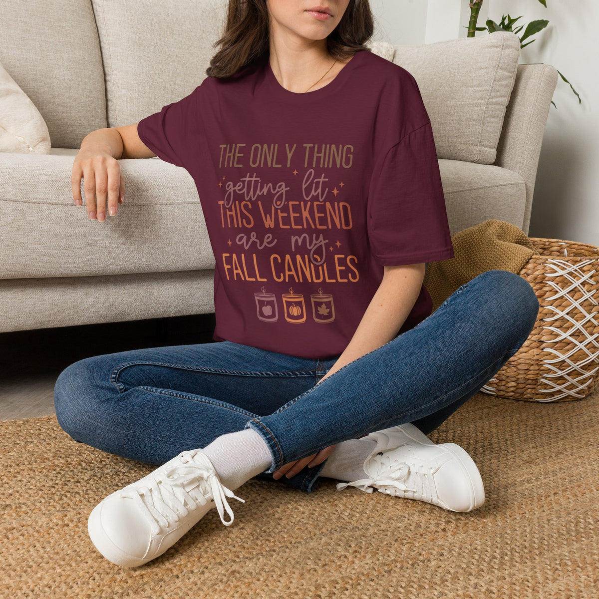 T-Shirt — “The Only Thing Getting Lit This Weekend Are My Fall Candles” Cozy Fall Graphic Tee