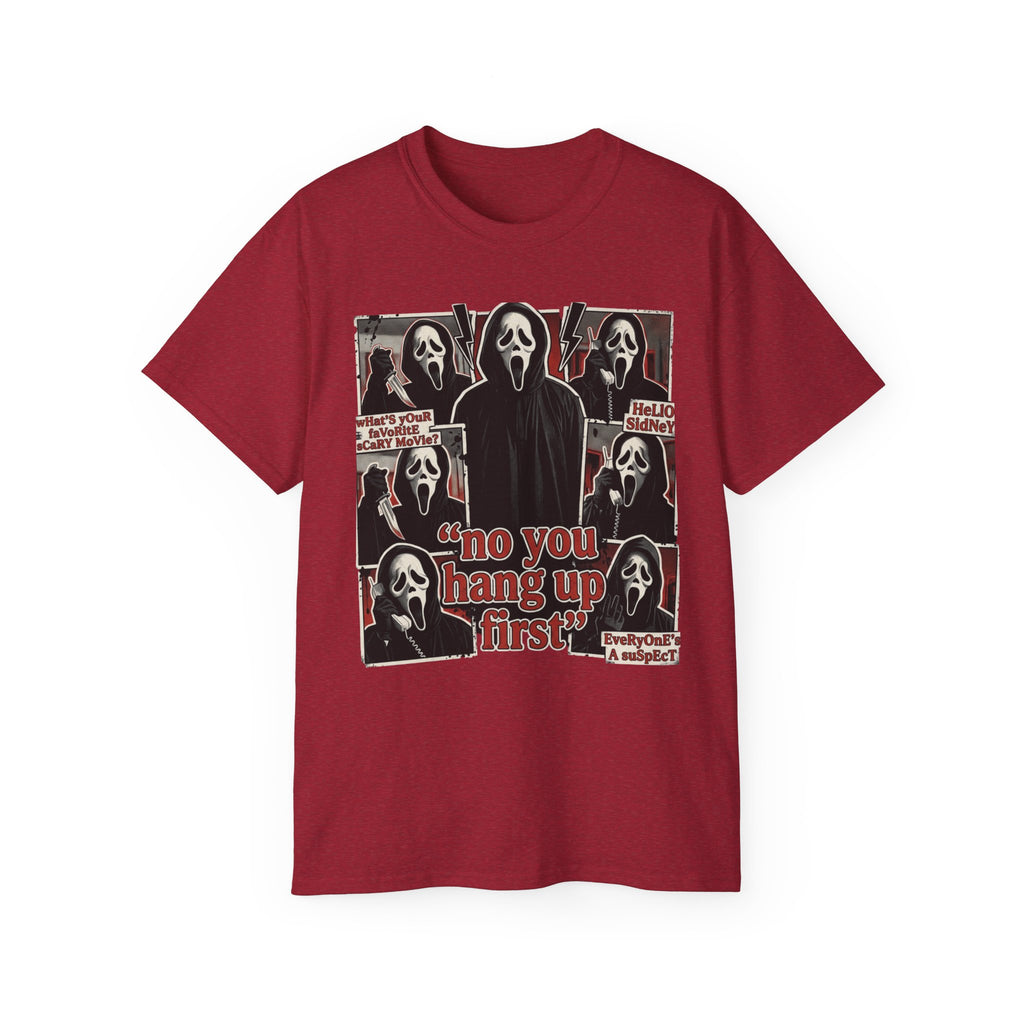 Scream Movie Graphic Tee — “no you hang up first” Horror Fan T-Shirt