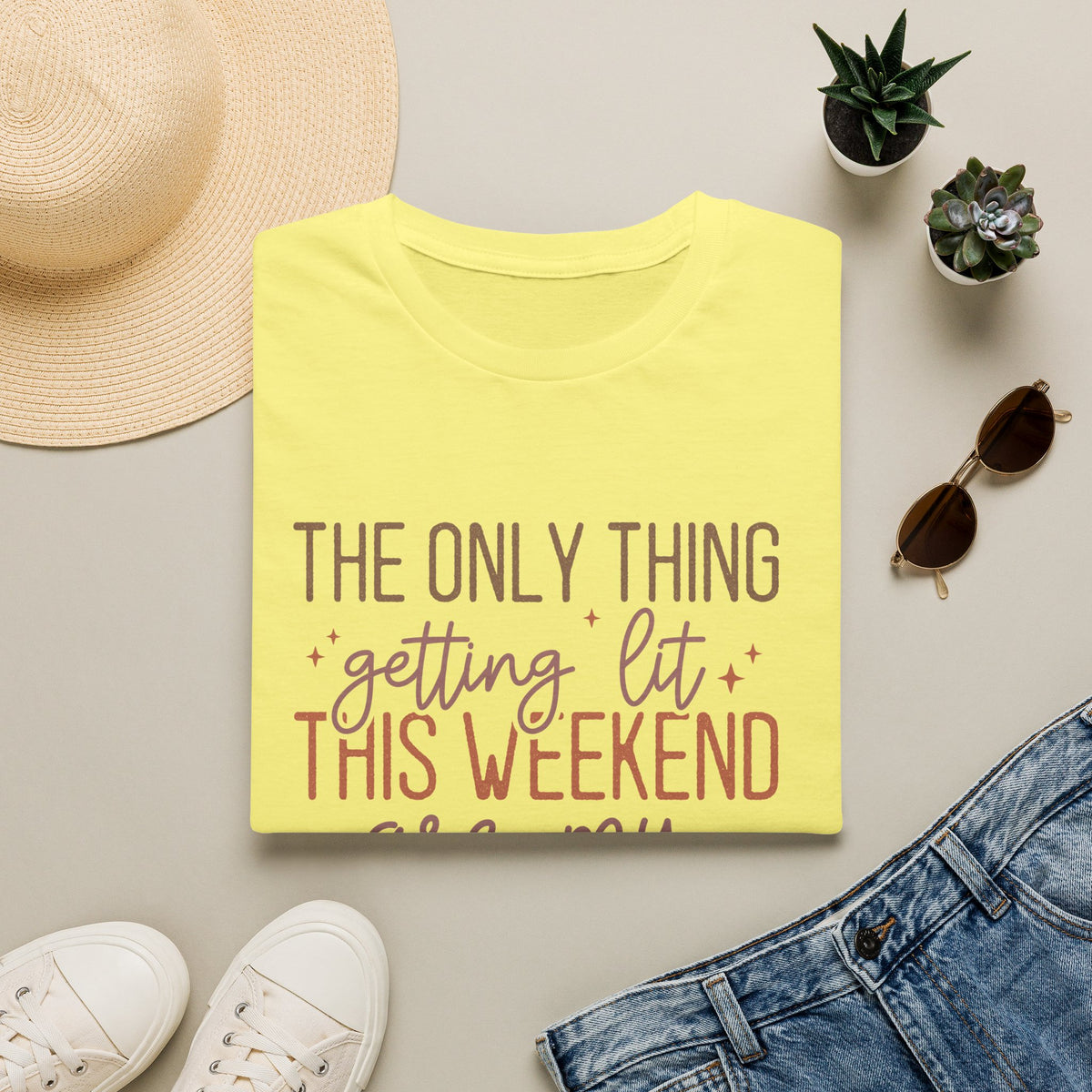 T-Shirt — “The Only Thing Getting Lit This Weekend Are My Fall Candles” Cozy Fall Graphic Tee