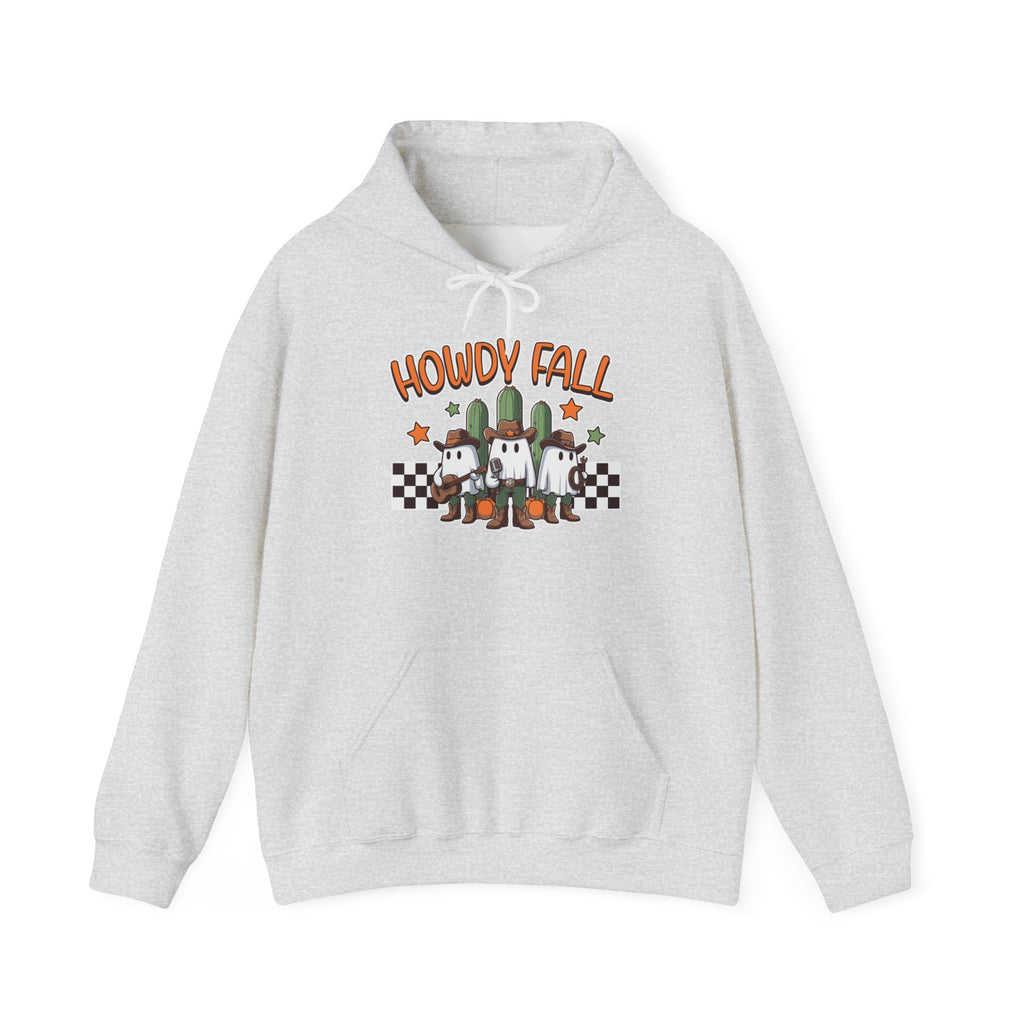 Howdy Fall Hoodie — Cute Pumpkin Ghosts & Checkerboard Autumn Pullover