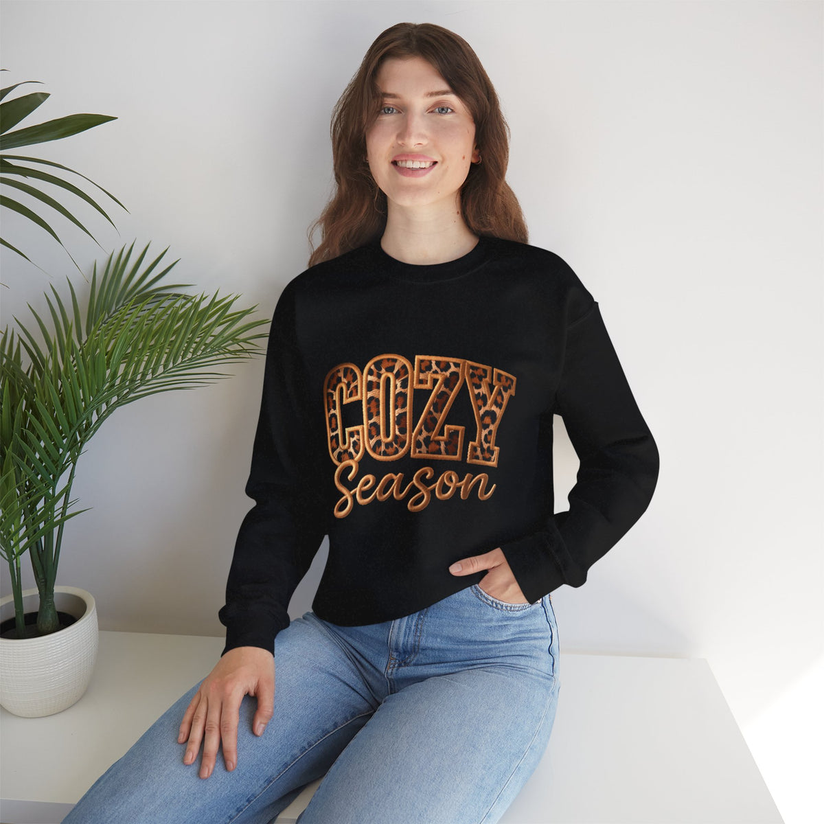 Cozy Season Leopard Print Crewneck Sweatshirt