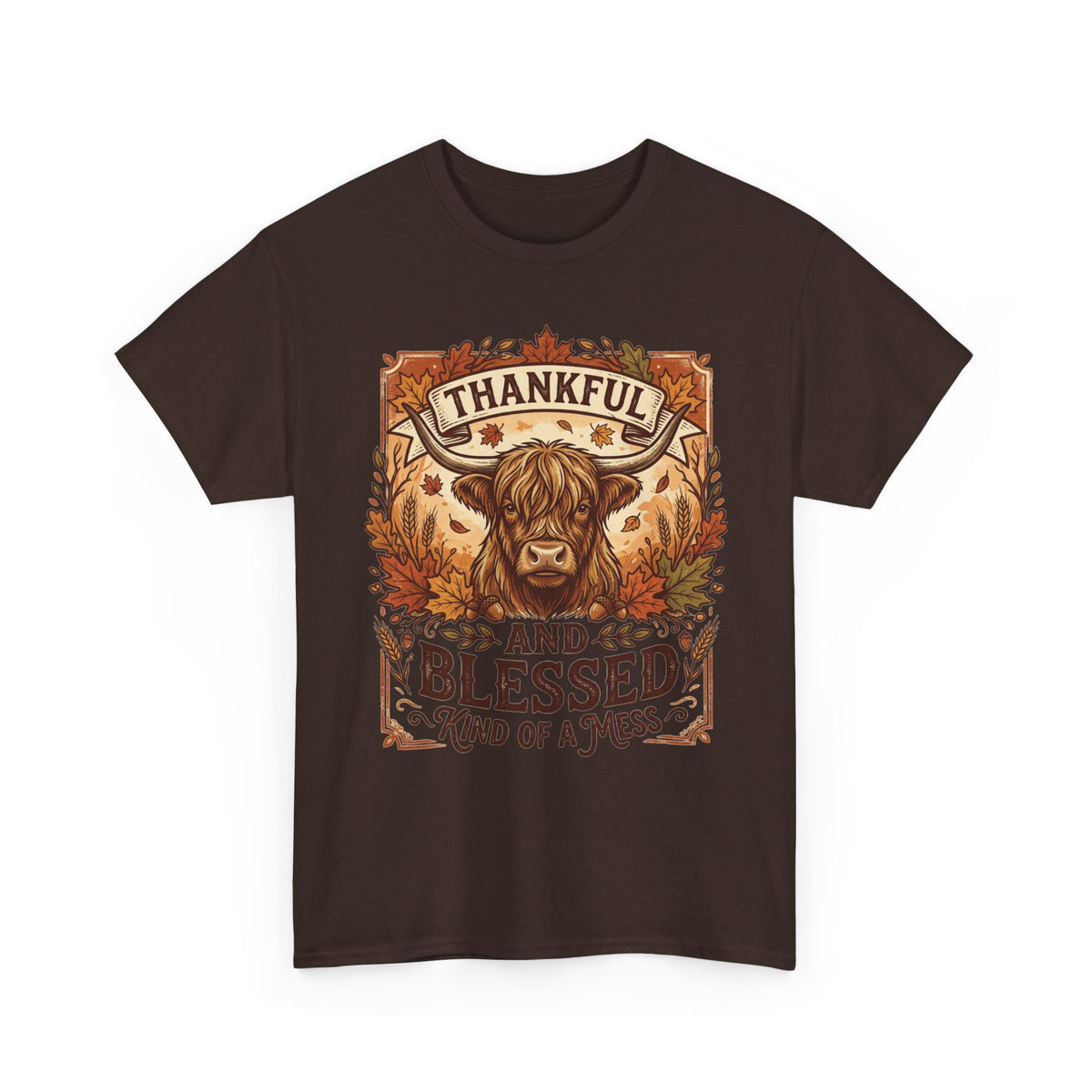 Thankful and Blessed Tee — Rustic Autumn Cow Graphic Shirt