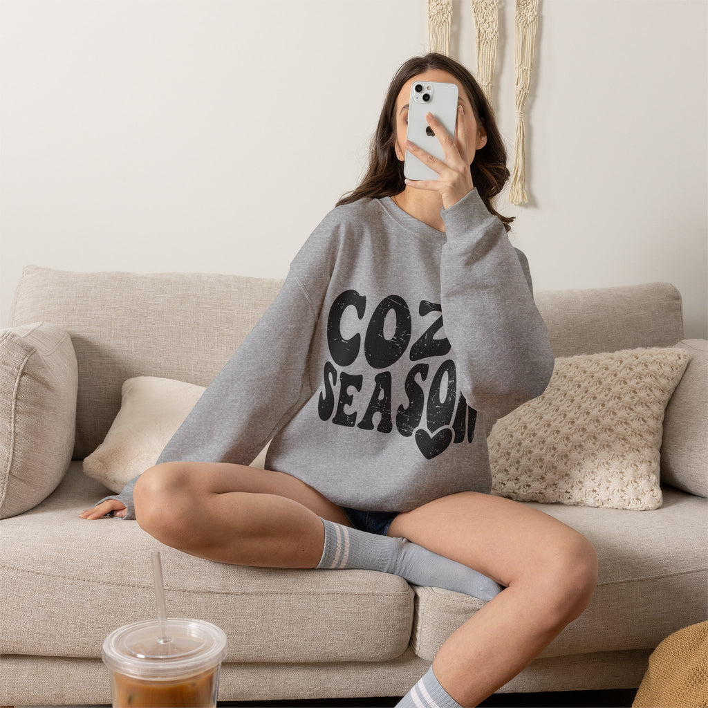 Cozy Season Crewneck Sweatshirt — "Cozy Season" Retro Graphic Pullover