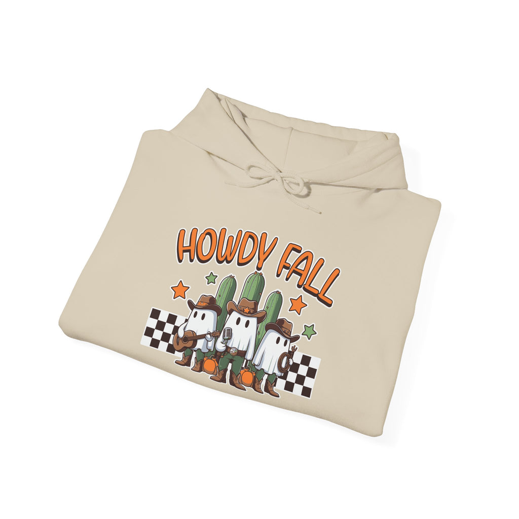 Howdy Fall Hoodie — Cute Pumpkin Ghosts & Checkerboard Autumn Pullover