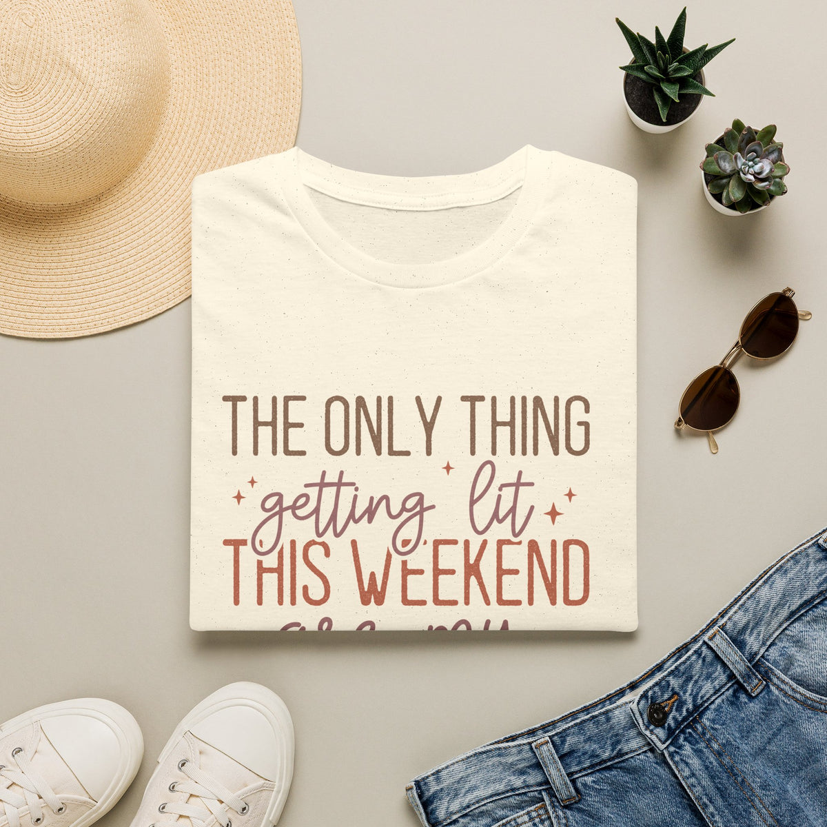 T-Shirt — “The Only Thing Getting Lit This Weekend Are My Fall Candles” Cozy Fall Graphic Tee