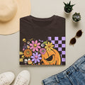 Pumpkin Smile Floral T-Shirt — Pastel Halloween Checkerboard Tee