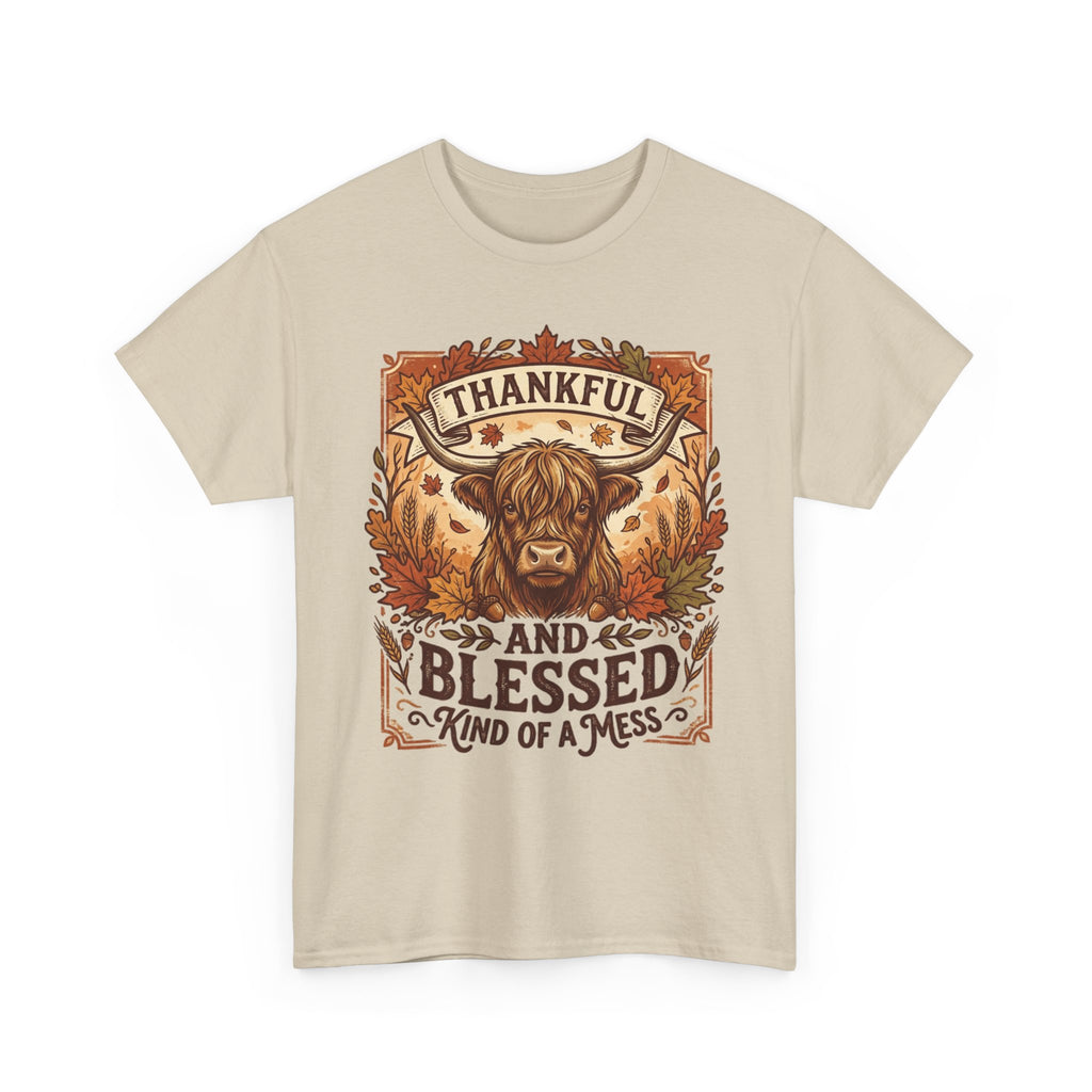 Thankful and Blessed Tee — Rustic Autumn Cow Graphic Shirt