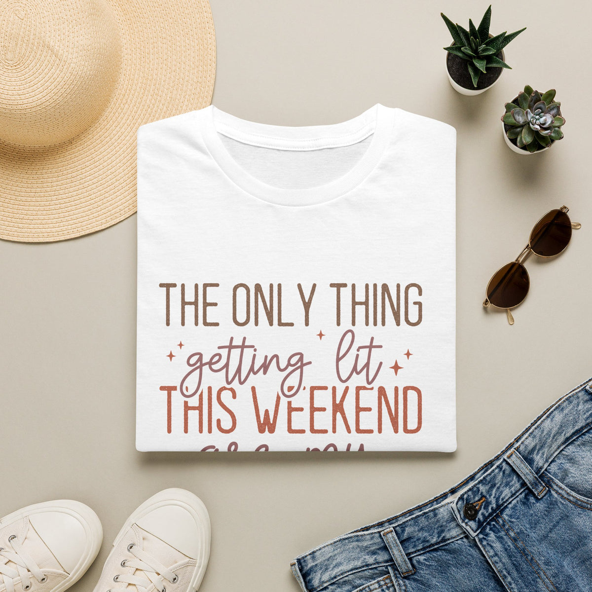 T-Shirt — “The Only Thing Getting Lit This Weekend Are My Fall Candles” Cozy Fall Graphic Tee