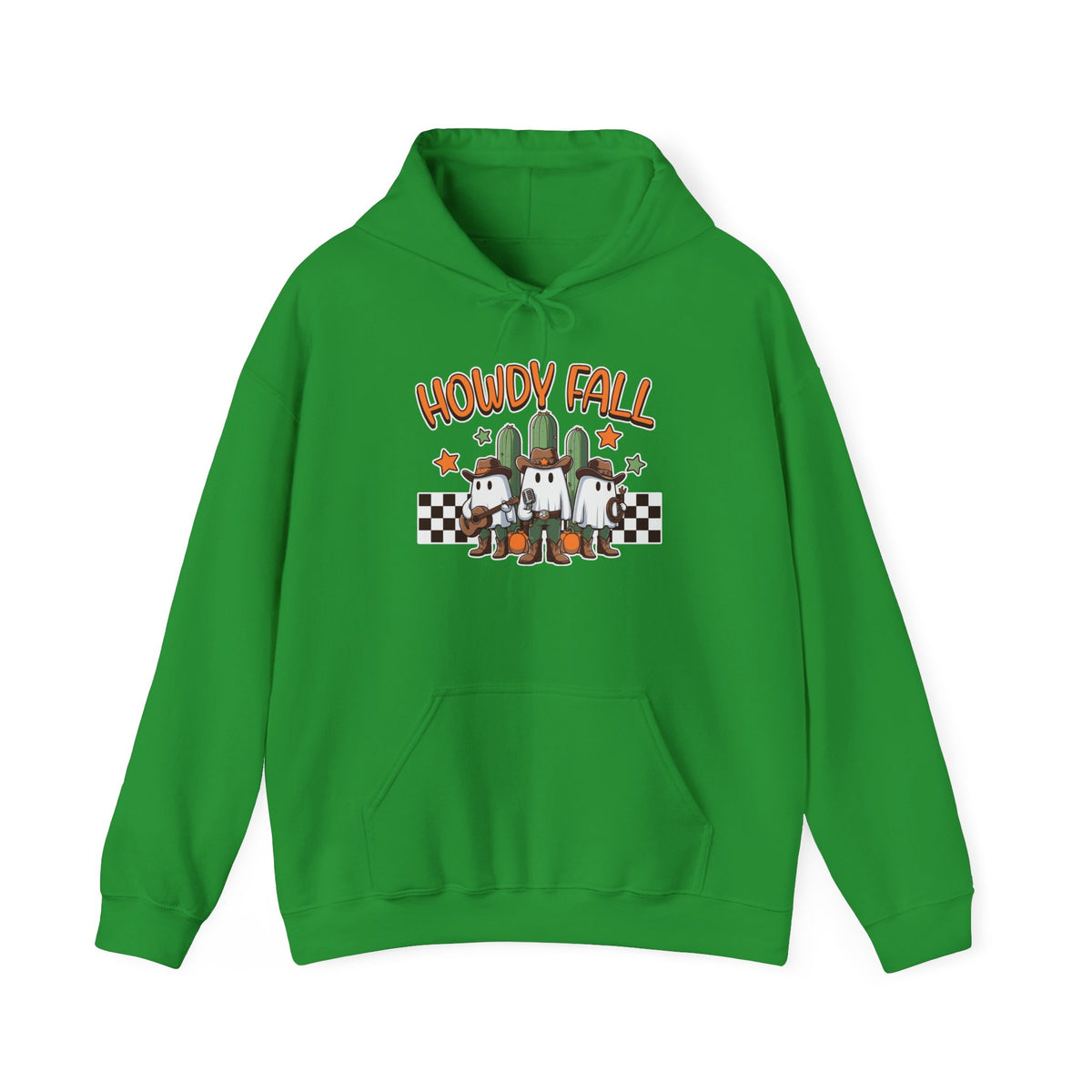 Howdy Fall Hoodie — Cute Pumpkin Ghosts & Checkerboard Autumn Pullover