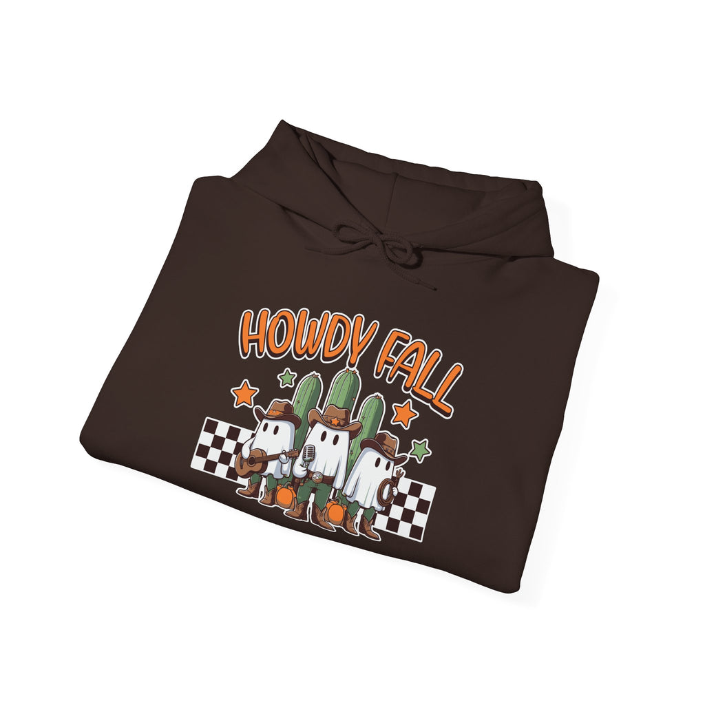 Howdy Fall Hoodie — Cute Pumpkin Ghosts & Checkerboard Autumn Pullover
